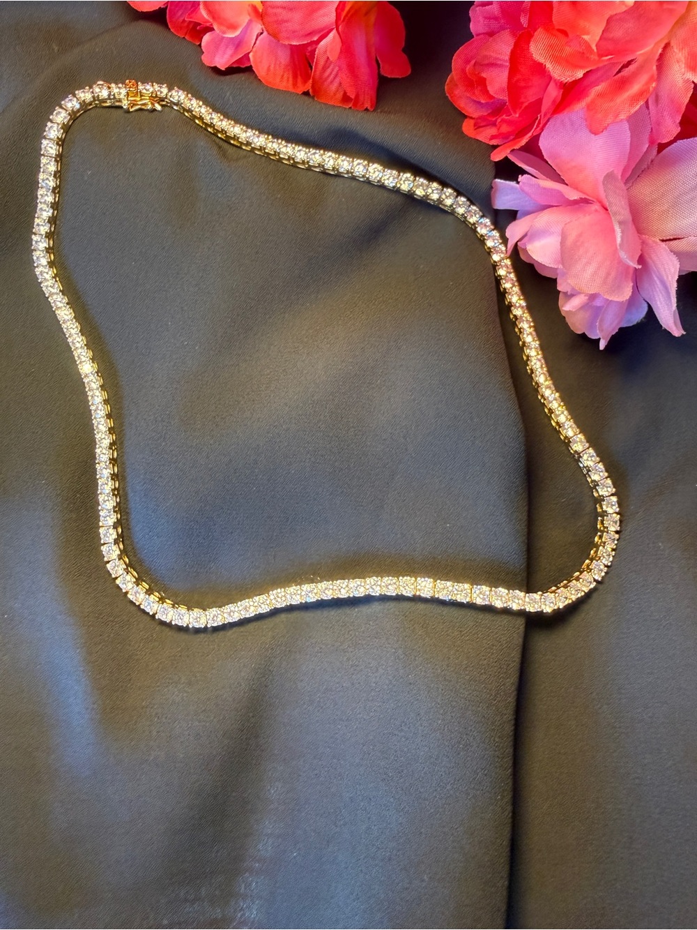 Classic Gold Tennis Necklace with Clear Crystals - Picture 11 of 11